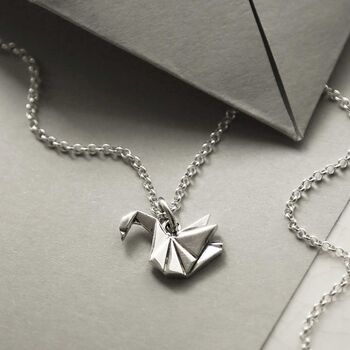 Sterling Silver Polished Origami Swan Necklace, 5 of 8