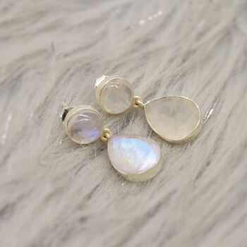 Rainbow Moonstone Earrings: Silver Or Gold, White Gemstone, 4 of 7