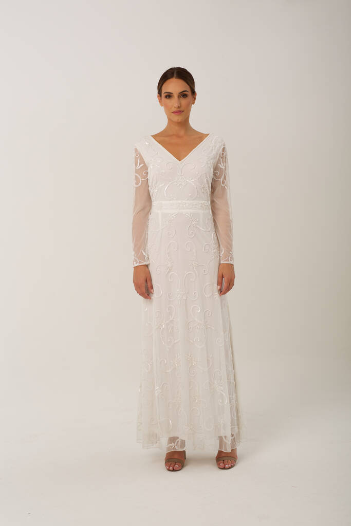 Eden Long Sleeve Embellished Wedding Dress, 1 of 2
