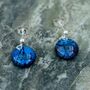 Sapphire Blue Round Glass Drop Earrings, thumbnail 5 of 12