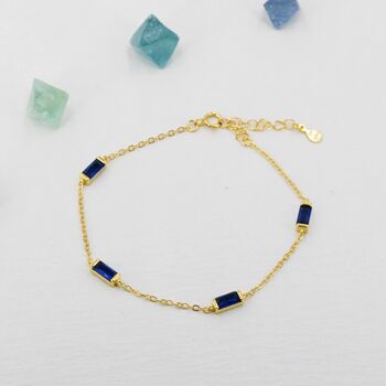 Sterling Silver Sapphire Blue Cz Baguette Satellite Bracelet, 4 of 12