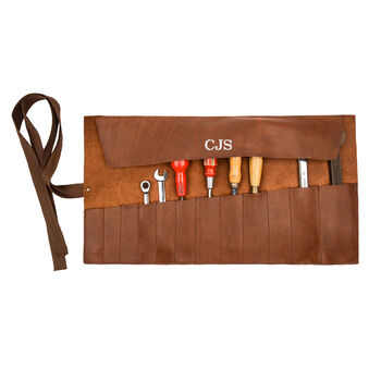 Personalised Brown Leather Apron And Tool Roll Gift Set, 6 of 10