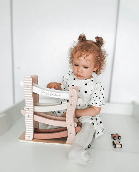 Personalised Wooden Pastel Pink Car Roller Toy With Cars, 4 of 11