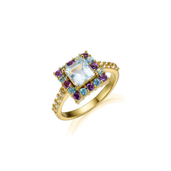 Blue Topaz And Amethyst Square Cocktail Ring, 2 of 6