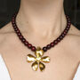 Red Wine Bead And Sculptural Flower Pendant Necklace, thumbnail 3 of 6