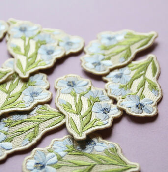 Wildflower Flax Flower Iron On Embroidered Patch, 3 of 4