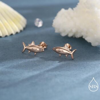 Tuna Fish Stud Earrings In Sterling Silver, 6 of 12