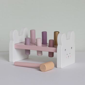 Personalised Wooden Pink Bunny Hammer Bench Toy, 6 of 12