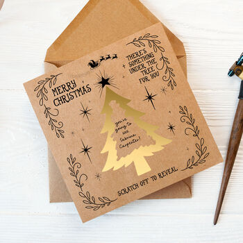 Gold Christmas Tree Scratch Reveal Kraft Card Diy Or Pre Printed Message, 3 of 3