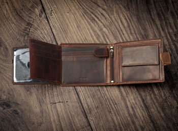 Personalised Brown Leather Wallet Trifold Rfid, 10 of 12