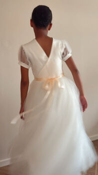 Duchess Satin First Communion Dress – Tulle Puff Sleeves And Tutu Skirt, 7 of 10