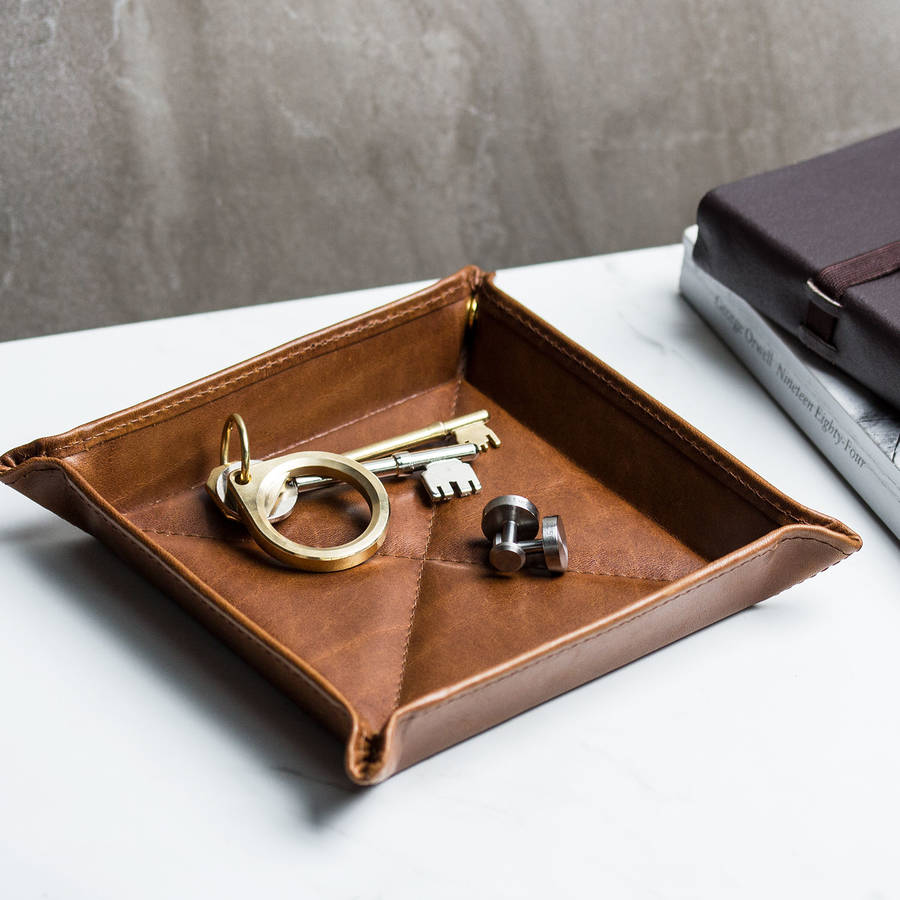 personalised luxury leather pop up travel tray by man gun bear ...