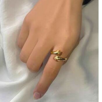 Hug Ring With Hands Sterling Silver And Gold Plated, 10 of 12