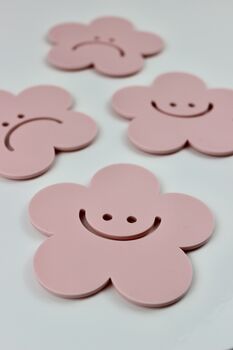 Cute Daisy Coasters Set Of Two With Smiley And Grumpy Faces, 5 of 7