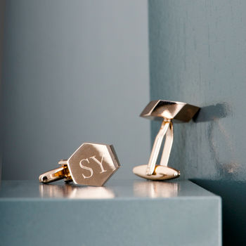 Personalised Rose Gold Plated Hexagonal Cufflinks, 3 of 3