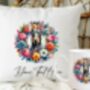 Personalised Doberman Summer Floral Dog Wreath Cushion And Mug Gift Bundle, thumbnail 1 of 4