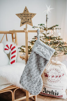 Personalised Christmas Stocking In Plush Red Or Grey, 4 of 11