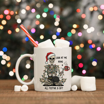 Look At Me Being Festive Skeleton Mug, 3 of 7