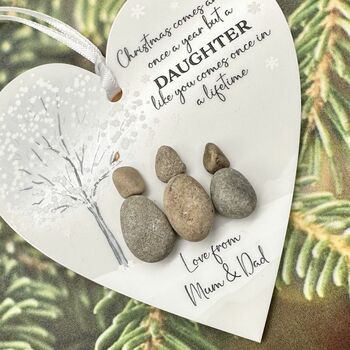 Personalised Daughter Pebble Heart Bauble Decoration, 3 of 5