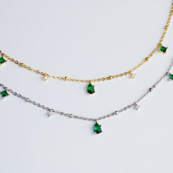 Sterling Silver Green And White Crystal Necklace, 2 of 5