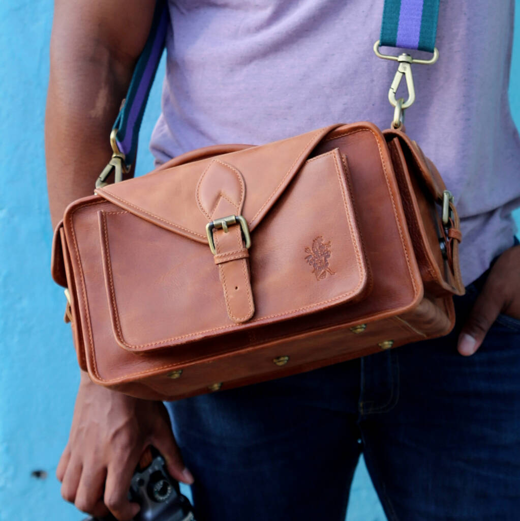 'Emerson' Traditional Leather Camera Bag In Tan, 1 of 12