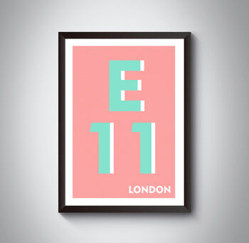 E11 Waltham Forest Typography Postcode Print, 9 of 10