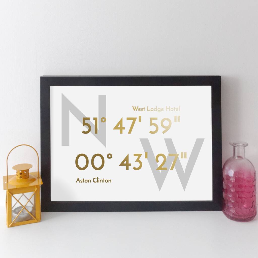 Personalised Coordinates Print With Metallic Gold Foil By elevencorners ...