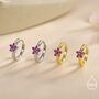 Sterling Silver Ruby Pink Cz Flower Huggie Hoops, thumbnail 6 of 12