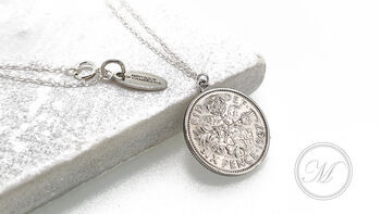 Queen Elizabeth Sixpence Necklace Sterling Silver Chain, 2 of 12