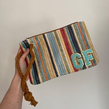 Personalised Rainbow Stripe Pouch Wristlet Clutch Bag, 4 of 5