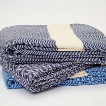 Xl Azure Blue Cotton Throw / Bedspread, 2 of 2
