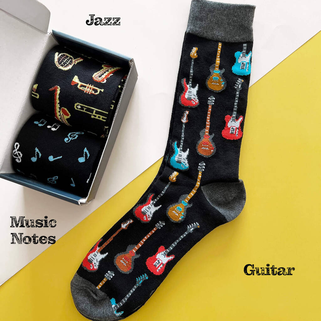 Personalised Men's Music Three Pairs Socks In A Box By Studio Hop