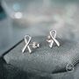 Sterling Silver Pink Ribbon Stud Earrings, thumbnail 3 of 12