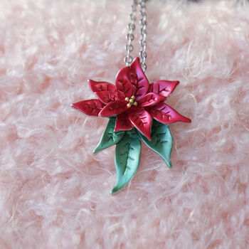 Poinsettia Christmas Flower Necklace, 2 of 6