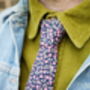 Mens Navy And Pink Ditzy Floral Slim Style Tie, thumbnail 4 of 8