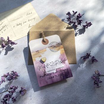 Luggage Tag With Wooden Heart Painterly Landscape, 4 of 11