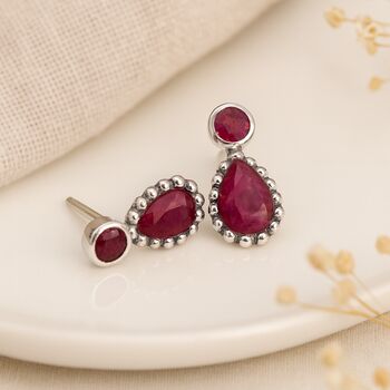 Sterling Silver Natural Ruby Teardrop And Round Stud Earrings – 13mm, 3 of 11