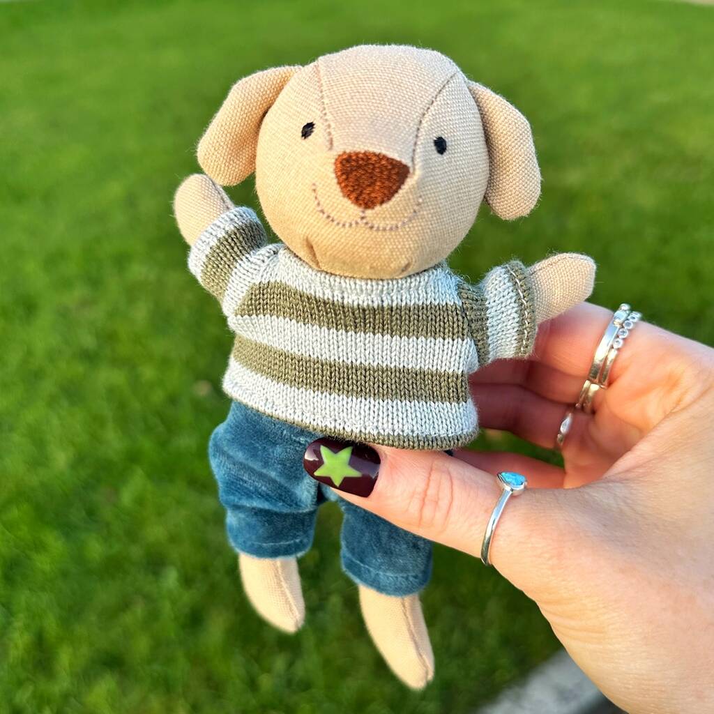 Little Linen Boy Dog In Stripe Jumper, 1 of 4