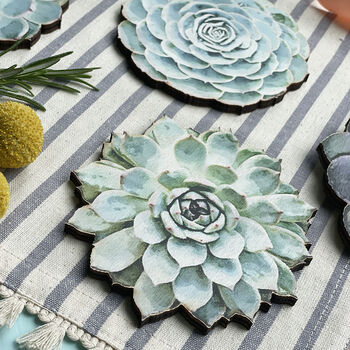Wooden Succulent Coasters Set Of Six, 8 of 8