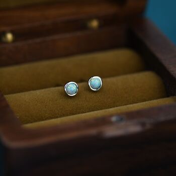 Sterling Silver Tiny Green Opal Stud Earrings, 3 of 12