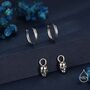 Sterling Silver Extra Tiny Skull Huggie Hoop Earrings, thumbnail 4 of 11