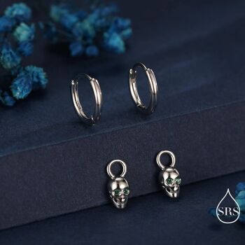 Sterling Silver Extra Tiny Skull Huggie Hoop Earrings, 4 of 11