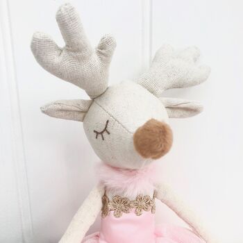 Christmas Linen Ballerina Reindeer Soft Toy, 3 of 3