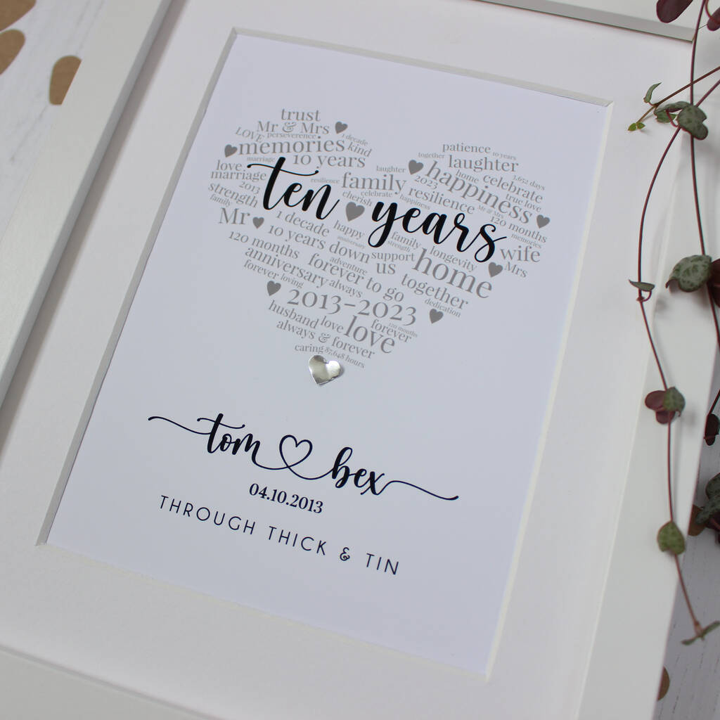 Personalised 10th Tin Anniversary Gift For Couple By Hope and Love