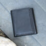 Men's Luxury Black Leather Wallet Flapover Design Trifold Rfid Protected Personalised, thumbnail 3 of 8