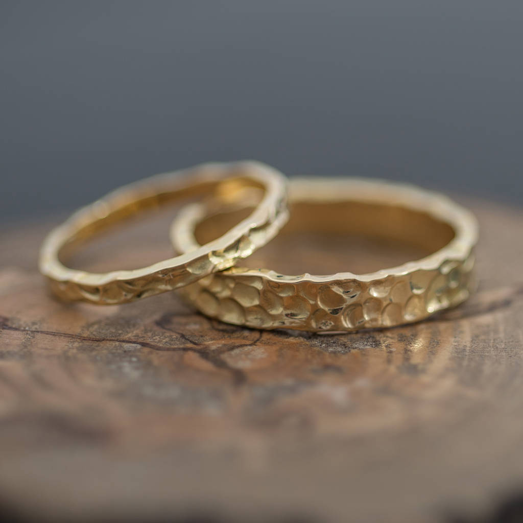 Welsh And Recycled Gold Hammered 4mm Wedding Ring By Jacqueline ...
