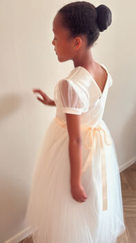 Duchess Satin First Communion Dress – Tulle Puff Sleeves And Tutu Skirt, 9 of 10