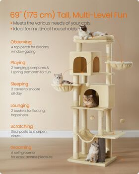 Tall Cat Tree With Caves, Perch, And Scratching Posts, 4 of 9