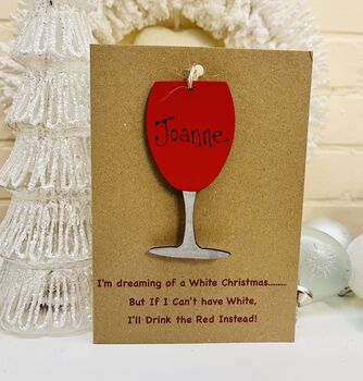 Personalised Red Wine Funny Card Tree Decoration, 2 of 5