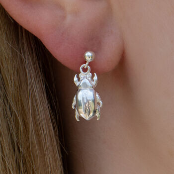 Chafer Beetle Earrings Sterling Silver, 2 of 6